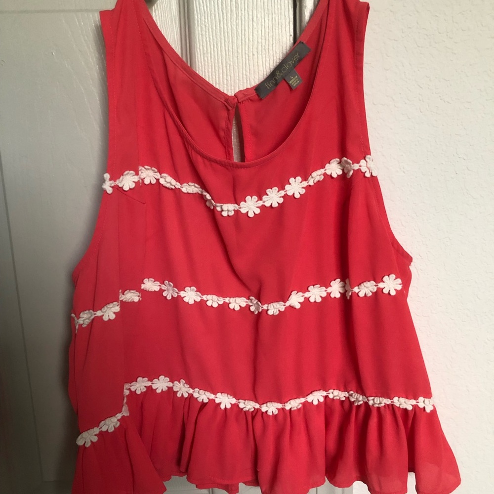 Orange/ Red flowy tank with white flowers